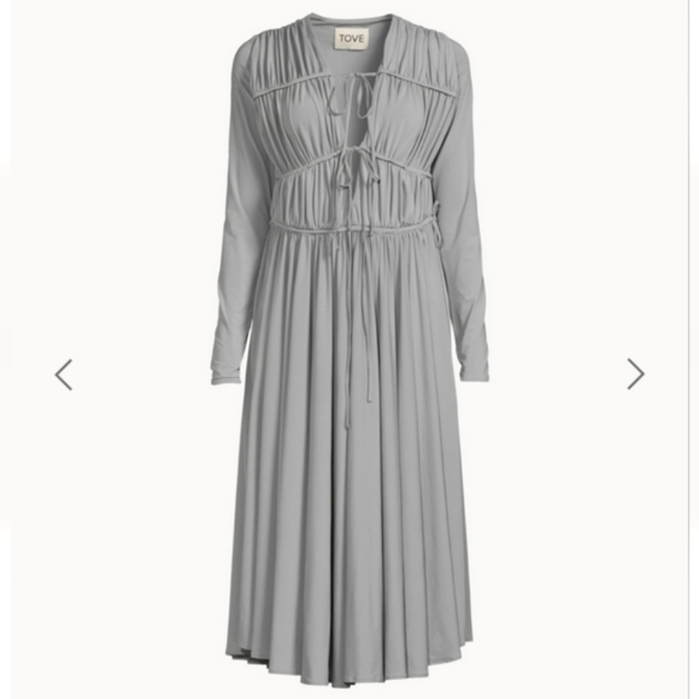 TOVE Ruched Tie Front Lexi Light Grey Semi-formal Dress - Picture 4 of 15
